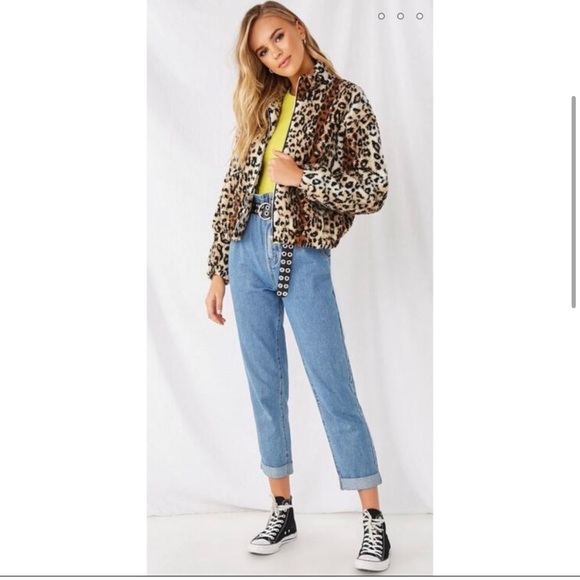 Forever 21 Cropped Leopard / Cheetah Print Sherpa Full Zip Jacket Sz S - Picture 10 of 10